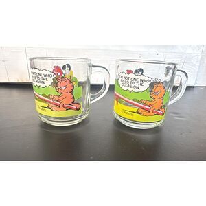 Set of 2 Vintage 1980's McDonalds Nostalgia Garfield Clear Cups Glass